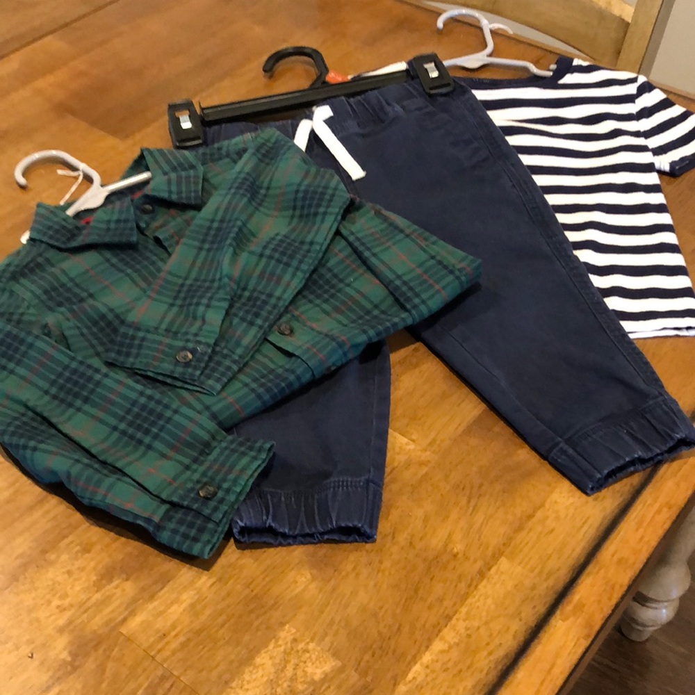 Carter's Green Plaid Shirt and Navy Striped Tee Set